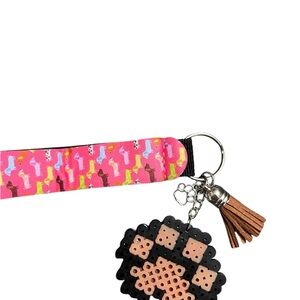 Pink Brown and Black Keychain with Tassel